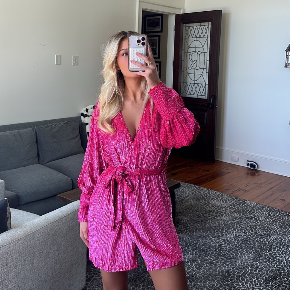 NWT sequin hot pink wrap dress!